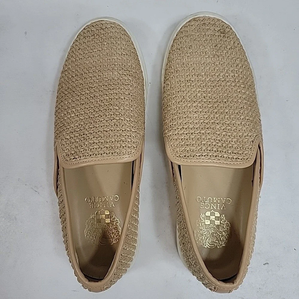 Vince Camuto Woven Slip On Shoes Beige Raffia Loafer Casual Women 7.5